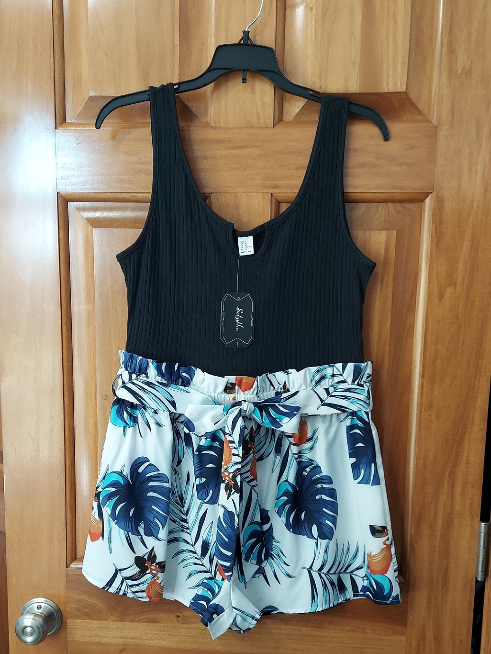 *🆕 Soly Hux One Piece Romper, Black Tank Top Tropical Flowy Shorts, Size XL NEW